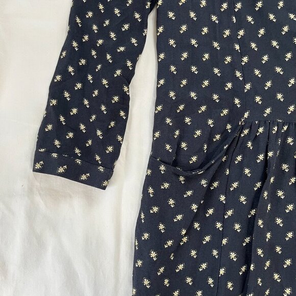 Garnet Hill Navy Blue Floral Paisley Boho Style Long Sleeve Dress | Size 8 - Picture 3 of 5